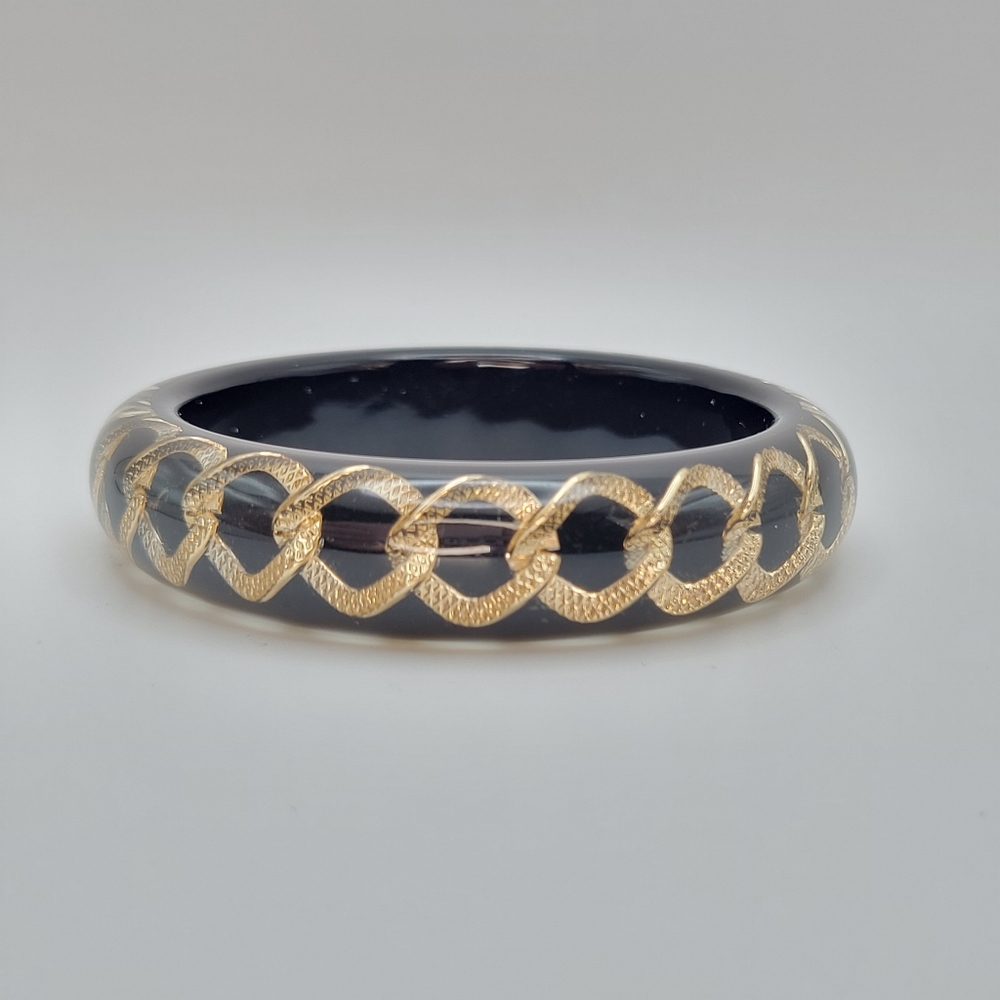 Chico's | Lucite Chain-Link Bangle Bracelet Goldtone Black
